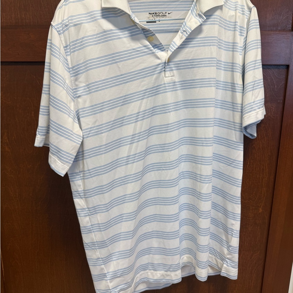 Nike Men's White and Blue Polo Shirt